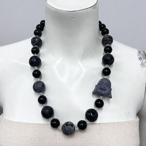 OOAK Oriental Buddha Onyx Dragon Stone Crystal Necklace 191 Grams 23‎ 1/4" Long
